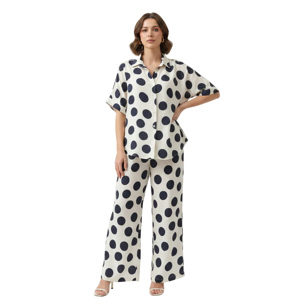 Ladies Polka Dot Viscose 2 Piece Co-Ord Set