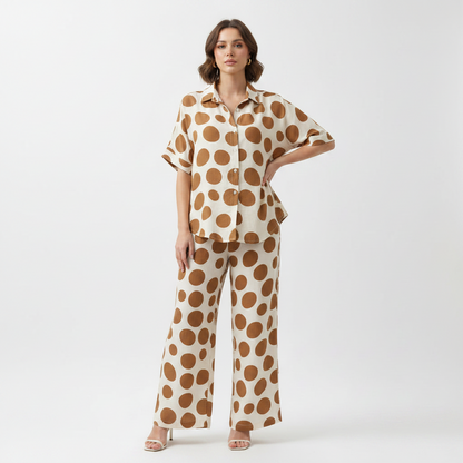 Ladies Polka Dot Viscose 2 Piece Co-Ord Set