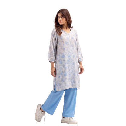 Ladies Printed Two Piece Co-Ord Set – Soft Polyester Tunic & Wide Leg Trouser