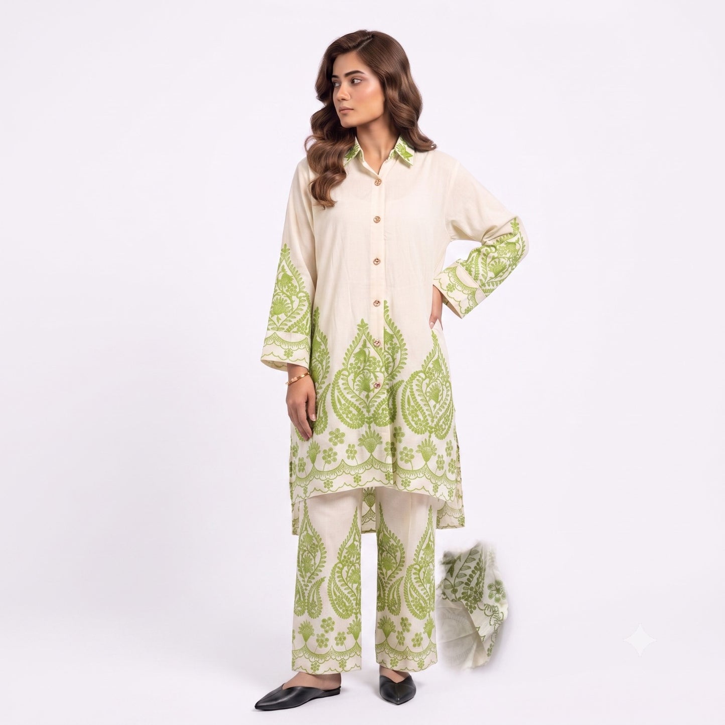 Ladies Embroidered Cotton Linen Two Piece Co-Ord Set