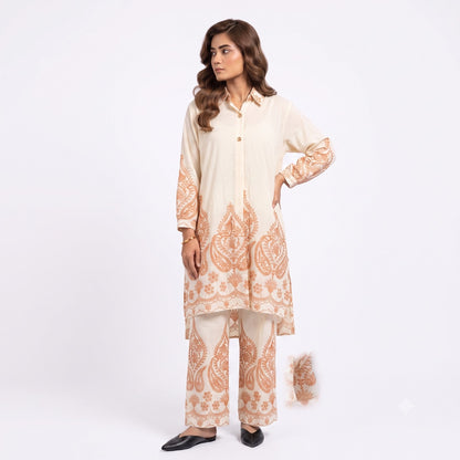 Ladies Embroidered Cotton Linen Two Piece Co-Ord Set