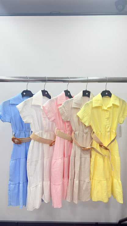 Girls Cotton Belted Shirt Dress – Classic Summer Dress