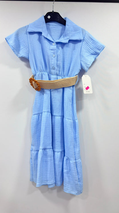Girls Cotton Belted Shirt Dress – Classic Summer Dress
