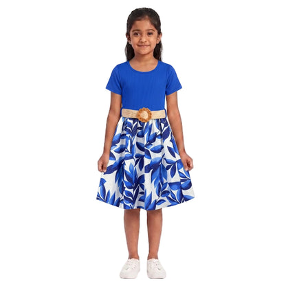 Girls Floral Print Belted Dress | Short Sleeve Party Dress