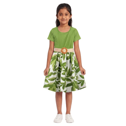 Girls Floral Print Belted Dress | Short Sleeve Party Dress