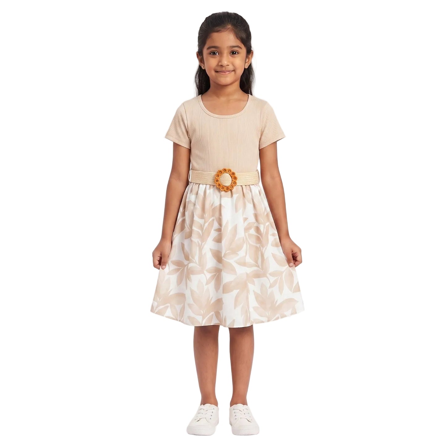Girls Floral Print Belted Dress | Short Sleeve Party Dress