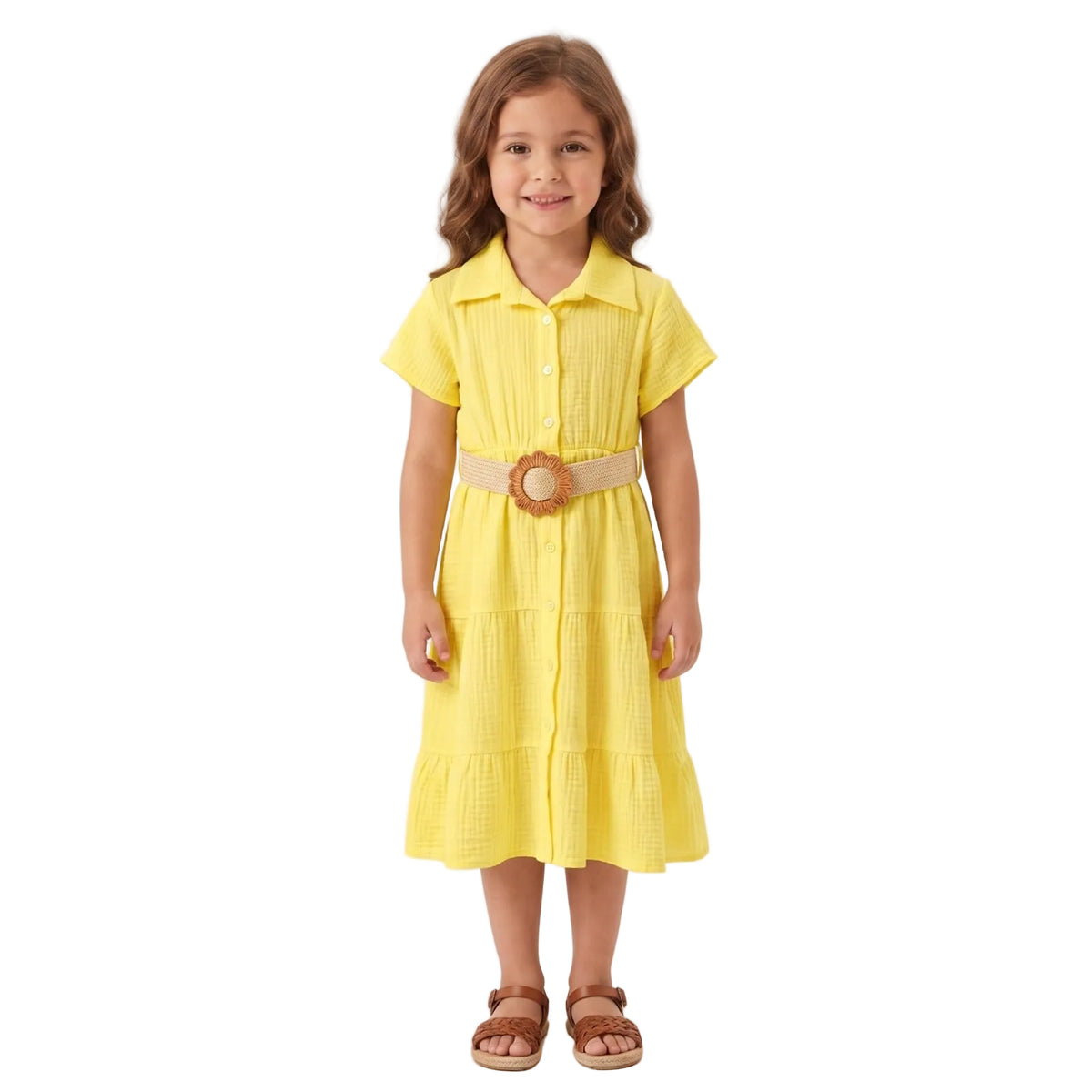 Girls Cotton Belted Shirt Dress | Short Sleeve Summer Dress
