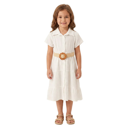 Girls Cotton Belted Shirt Dress | Short Sleeve Summer Dress