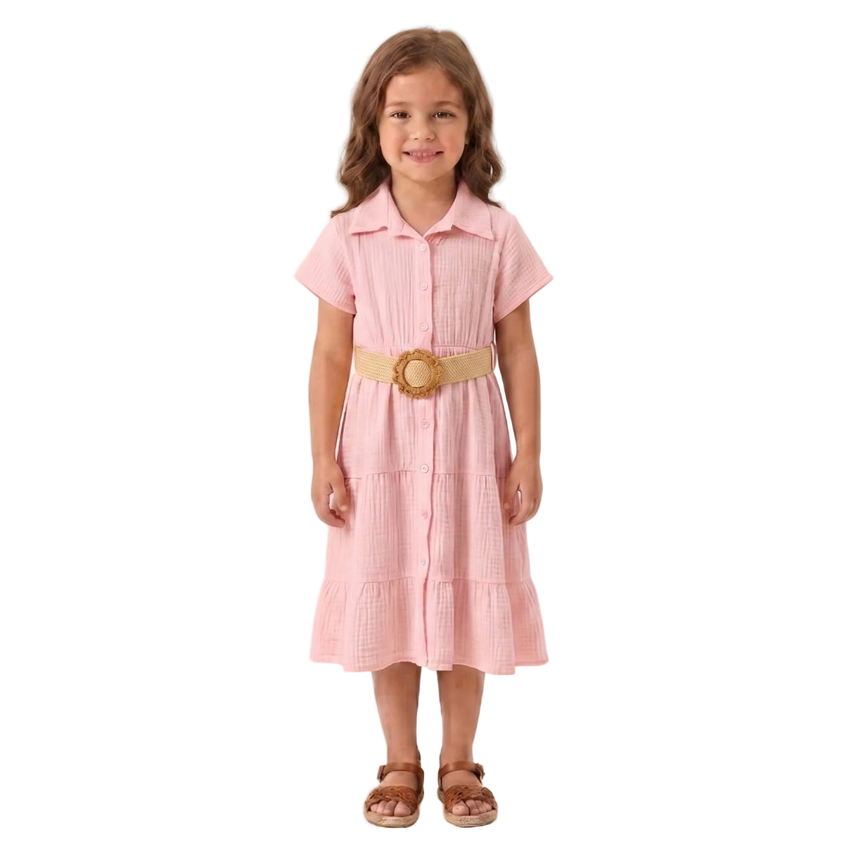 Girls Cotton Belted Shirt Dress | Short Sleeve Summer Dress