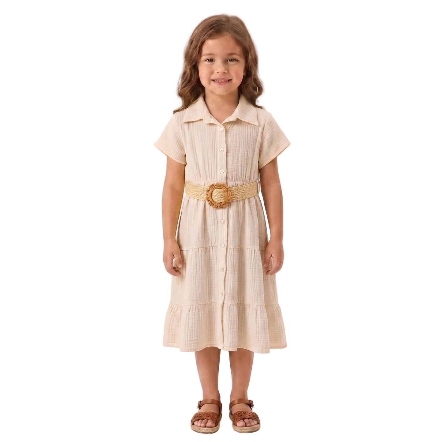 Girls Cotton Belted Shirt Dress | Short Sleeve Summer Dress