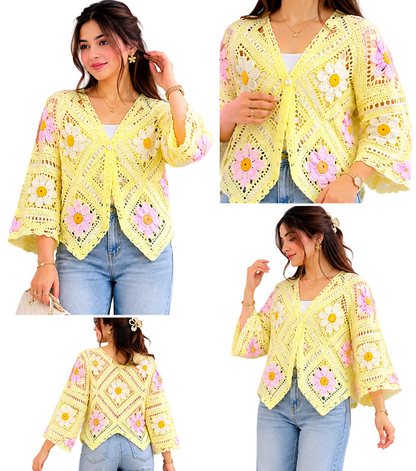 Women's Floral Crochet Jacket Shirt | Casual Layering Top