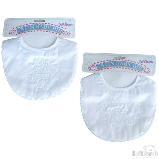 SMALL SATIN CHRISTENING BIB: P5172-W - Kidswholesale.co.uk