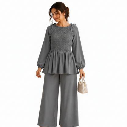 Women's Smocked Co-Ord Set with Wide-Leg Trousers | Casual Outfit