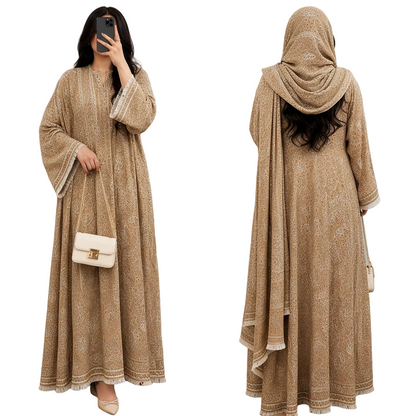 Women's Paisley Pashmina Abaya with Matching Scarf