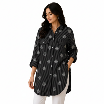 Women's Modern Stripe Button-Down Shirt | Casual Oversized Shirt