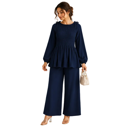 Women's Smocked Co-Ord Set with Wide-Leg Trousers | Casual Outfit