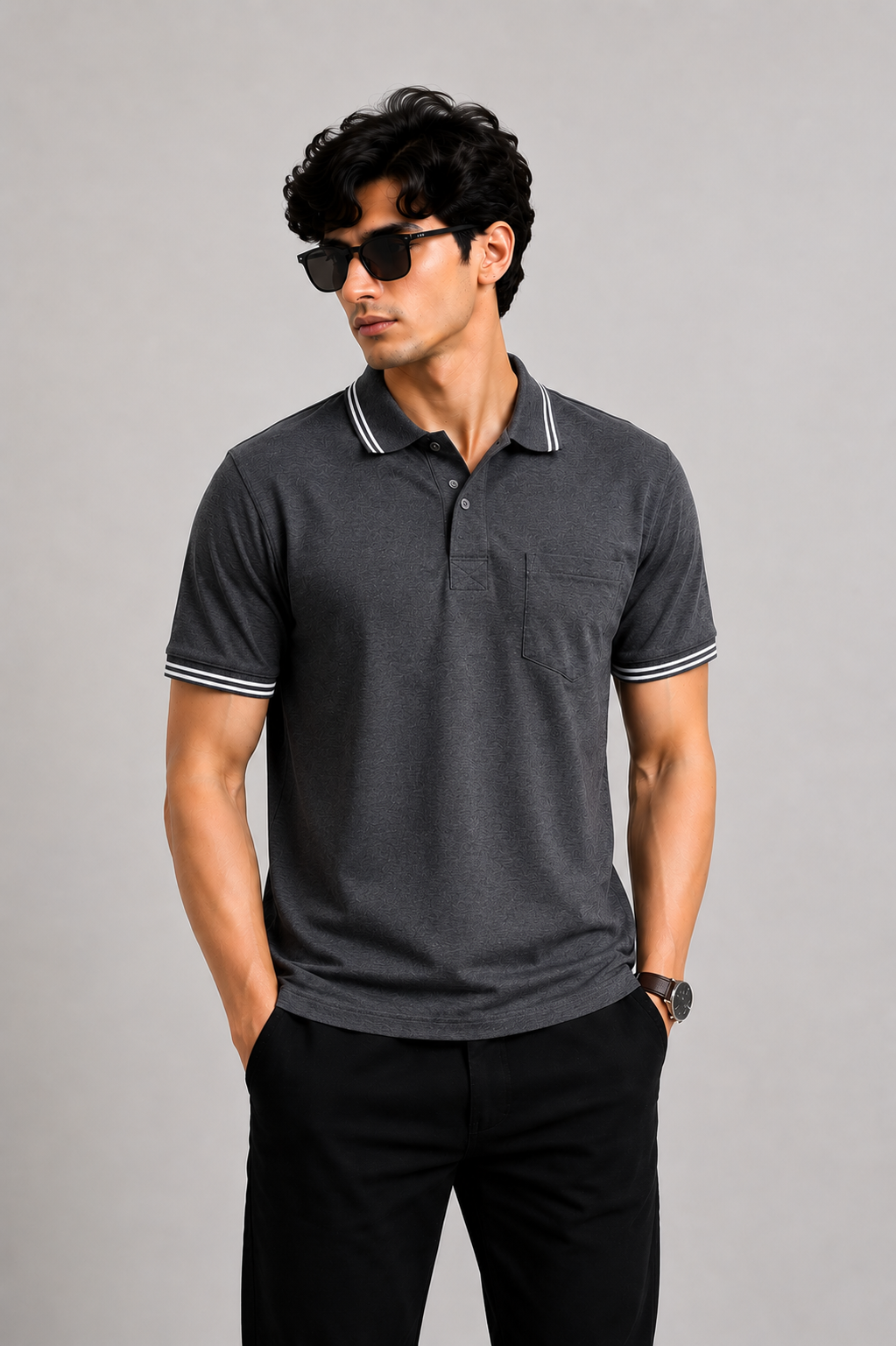 Men's Premium Contrast Trim Polo Shirt – Smart Casual Short Sleeve Tee