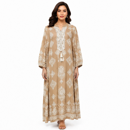 Women's Embroidered Printed Maxi Dress | Elegant Casual Dress