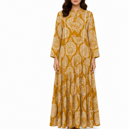 Women's Ethnic Printed Maxi Dress with Button Detail | Casual Dress