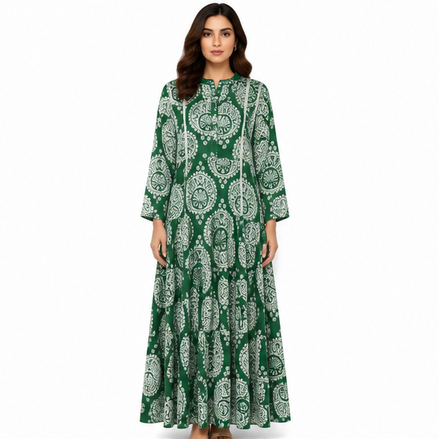 Women's Ethnic Printed Maxi Dress with Button Detail | Casual Dress