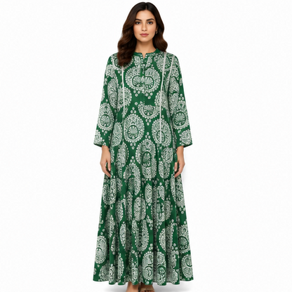 Women's Ethnic Printed Maxi Dress with Button Detail | Casual Dress