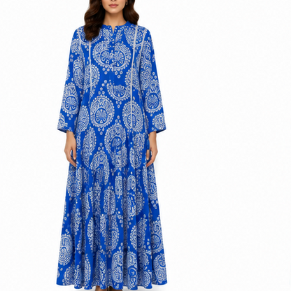 Women's Ethnic Printed Maxi Dress with Button Detail | Casual Dress