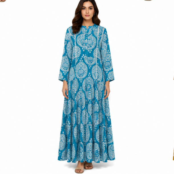Women's Ethnic Printed Maxi Dress with Button Detail | Casual Dress