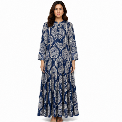 Women's Ethnic Printed Maxi Dress with Button Detail | Casual Dress