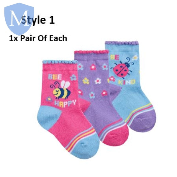 Baby Girls 3 Pack Cotton Rich Design Ankle Socks (44B923) (Baby Socks) Tick Tock