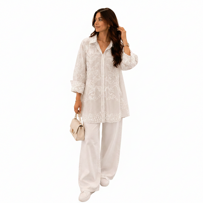 Women's Oversized Embroidered Shirt | Casual Chic Tunic Top