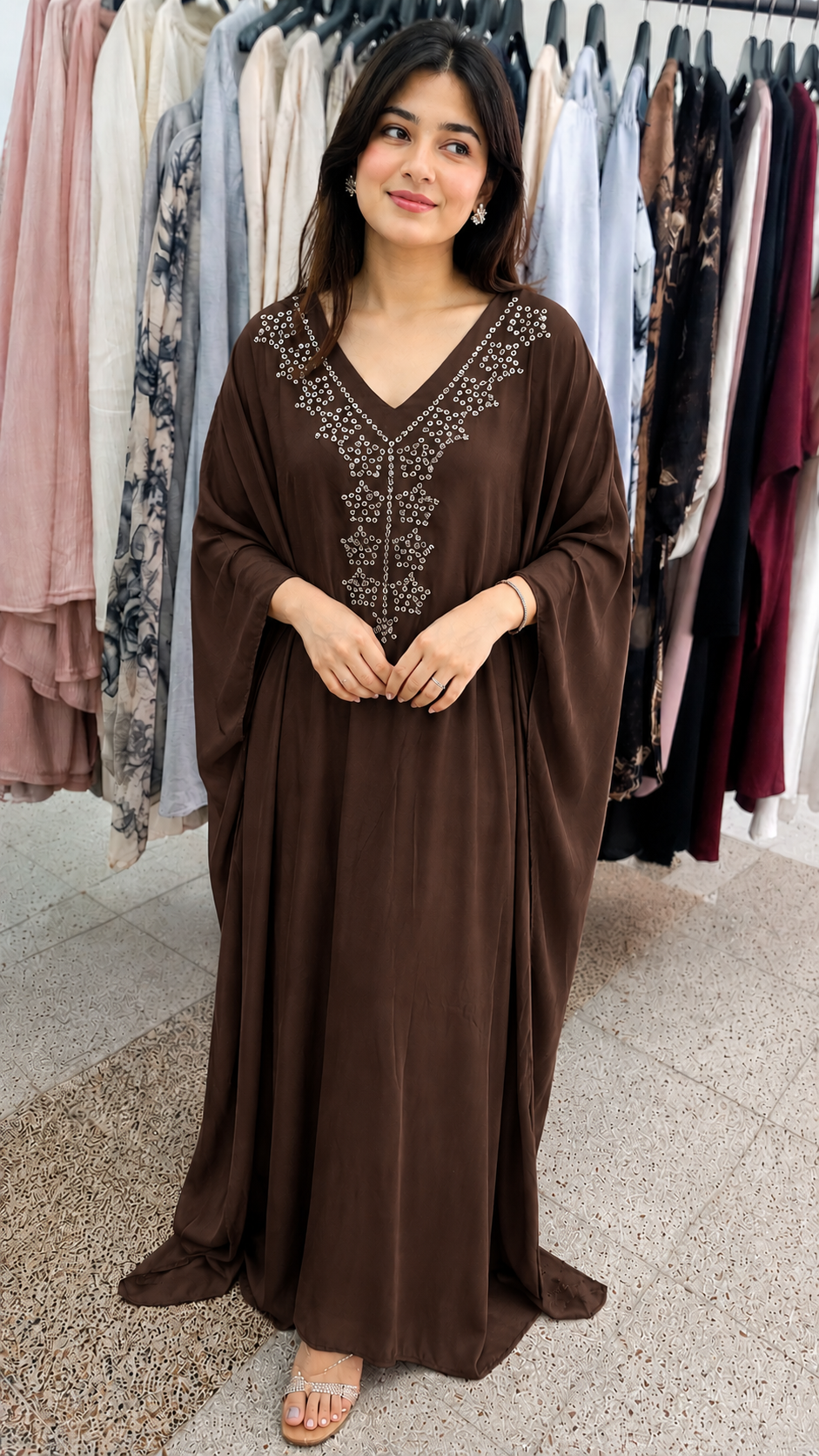 Elegant Embellished Kaftan Maxi Dress