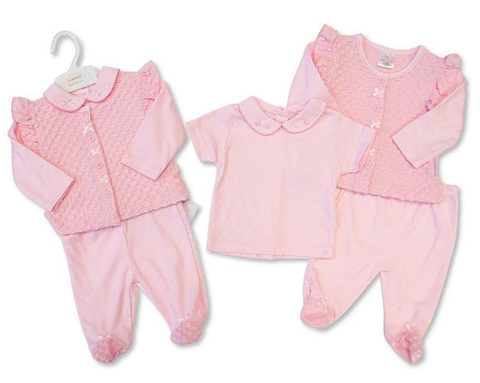 Baby Girls Jacquard 3 pcs Set with Bows (NB-9m) (PK6)  BIS-2020-2632