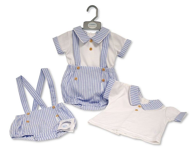 Baby Boys 2 pcs Striped Short Dungaree Set with Buttons (NB-6m) (PK6) BIS-2120-6307