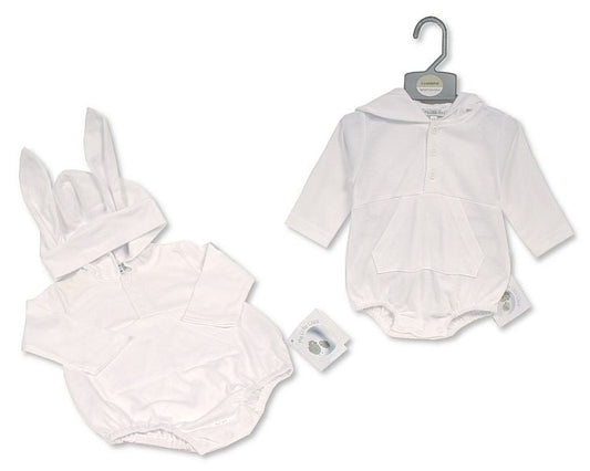 Baby All-In-One with Bunny Ears - Short - White (NB-9m) (PK6) BIS-2120-6336w