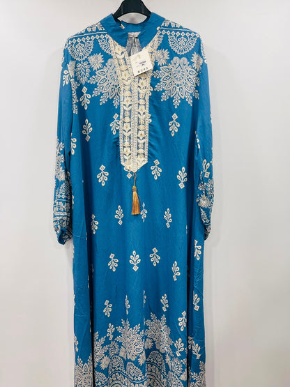Boho Paisley Motif Long-Sleeve Kaftan Gown - MANSURI FASHIONS