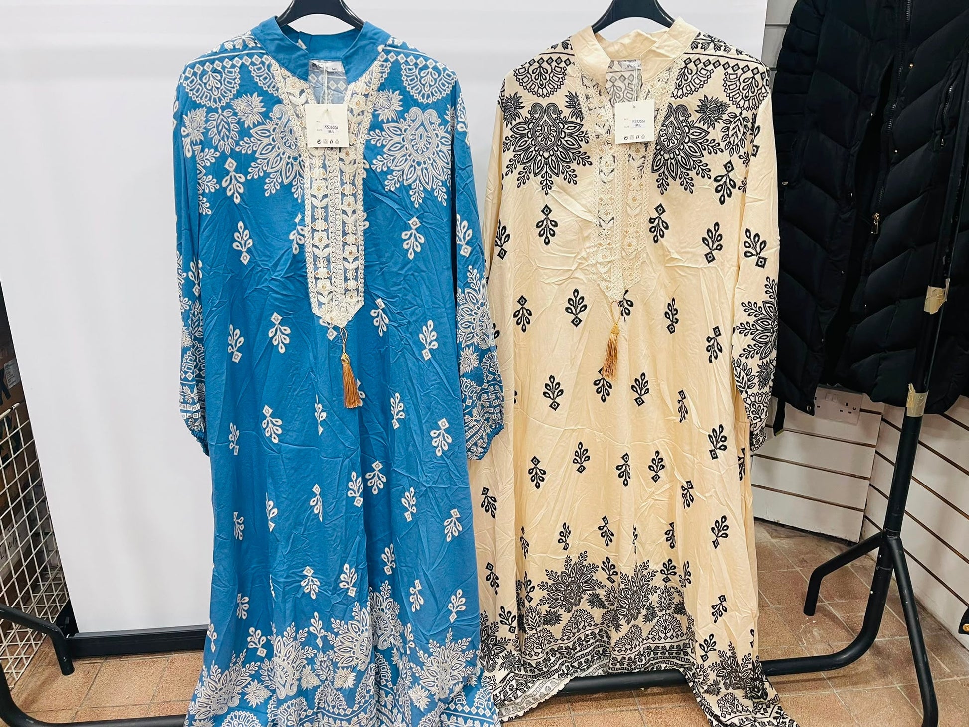 Boho Paisley Motif Long-Sleeve Kaftan Gown - MANSURI FASHIONS