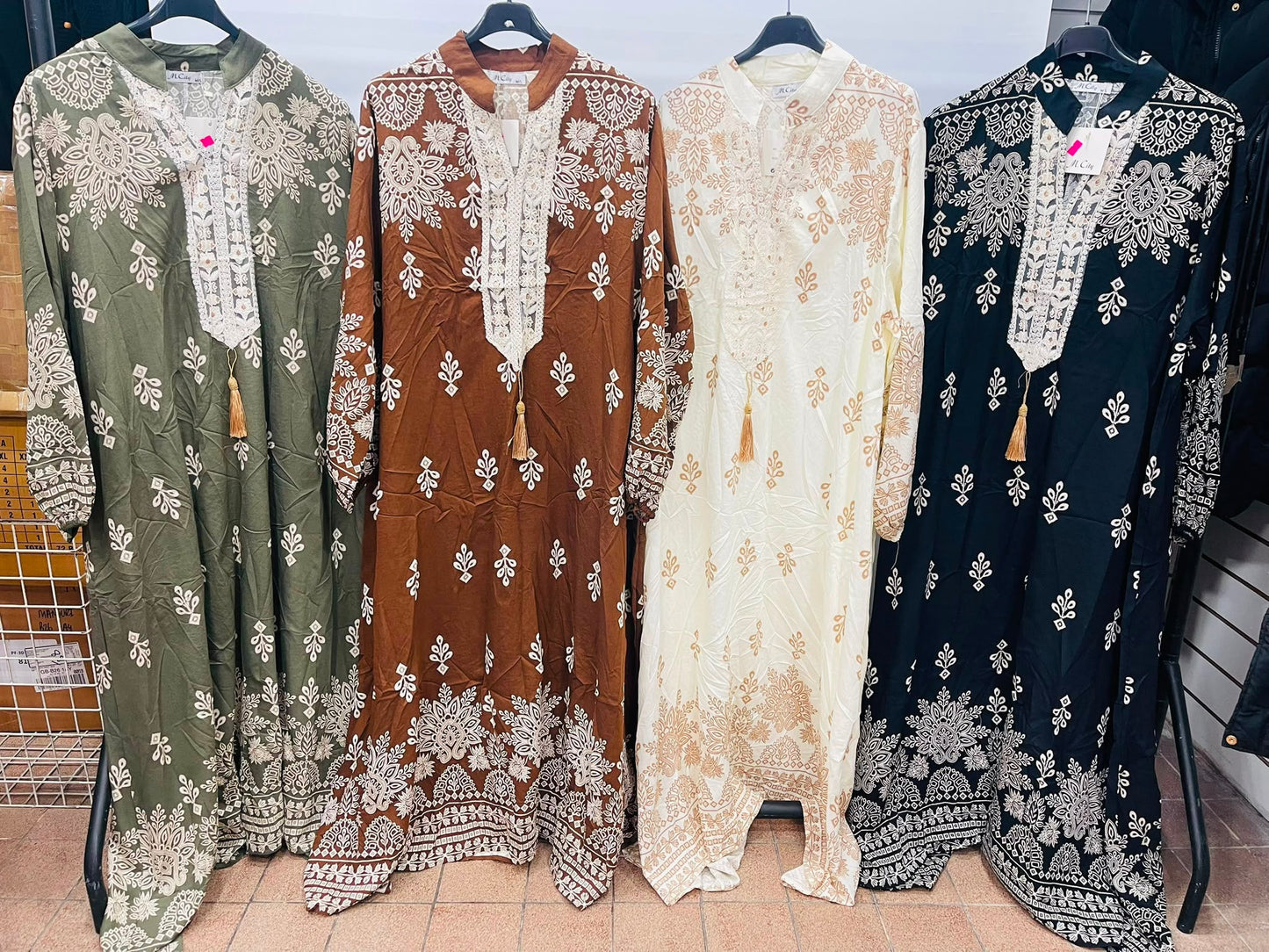 Boho Paisley Motif Long-Sleeve Kaftan Gown - MANSURI FASHIONS