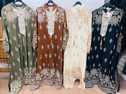 Boho Paisley Motif Long-Sleeve Kaftan Gown - MANSURI FASHIONS
