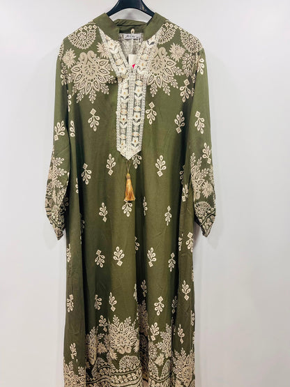 Boho Paisley Motif Long-Sleeve Kaftan Gown - MANSURI FASHIONS