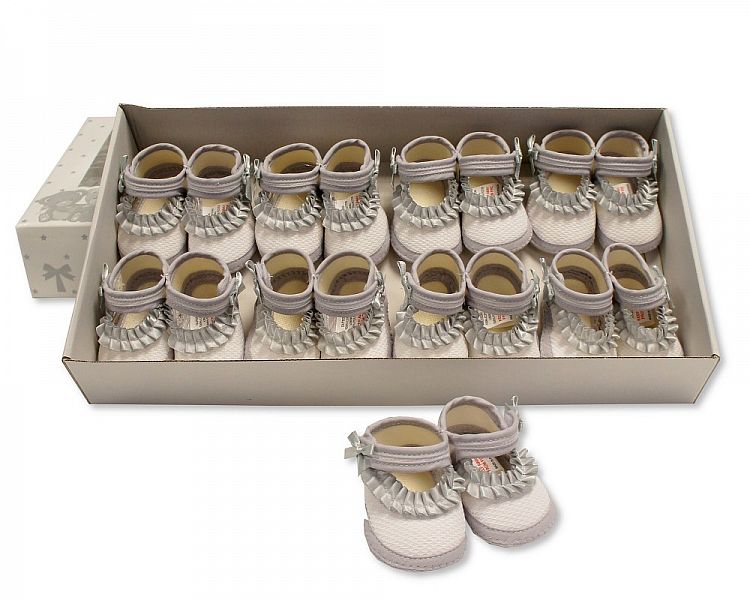 Baby Girls Booties with Ruffles - Grey (0-3m) (PK8) BSS-116-364G