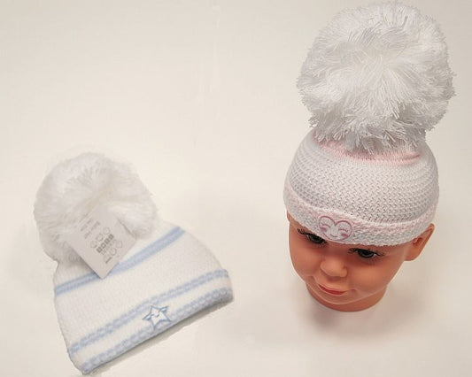 Baby Knitted Pompom Hat - Heart/Star (0-6 Months) Bw-0503-0466