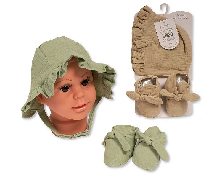 Baby Sun Bonnet and Booties Set (0-12m) (PK6) Bw-0503-0636