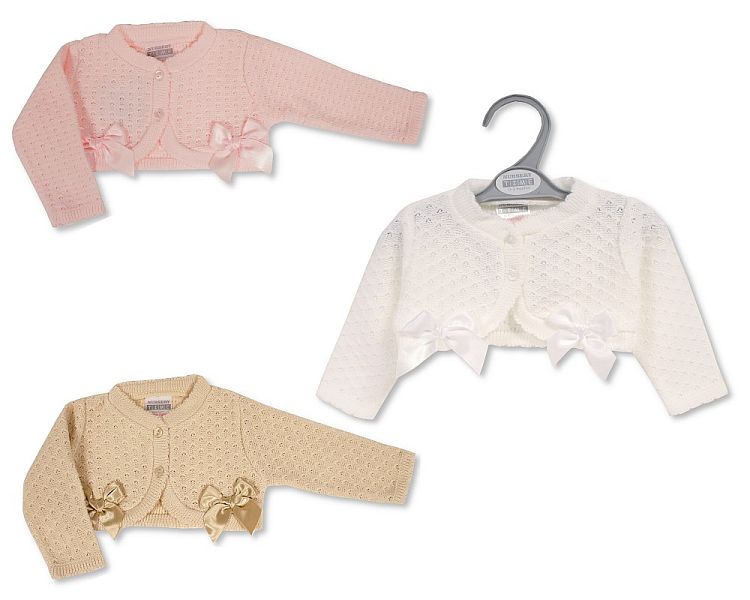 Baby Girls Knitted Bolero with Bows (0-9 Months) (PK6) Bw-10-222