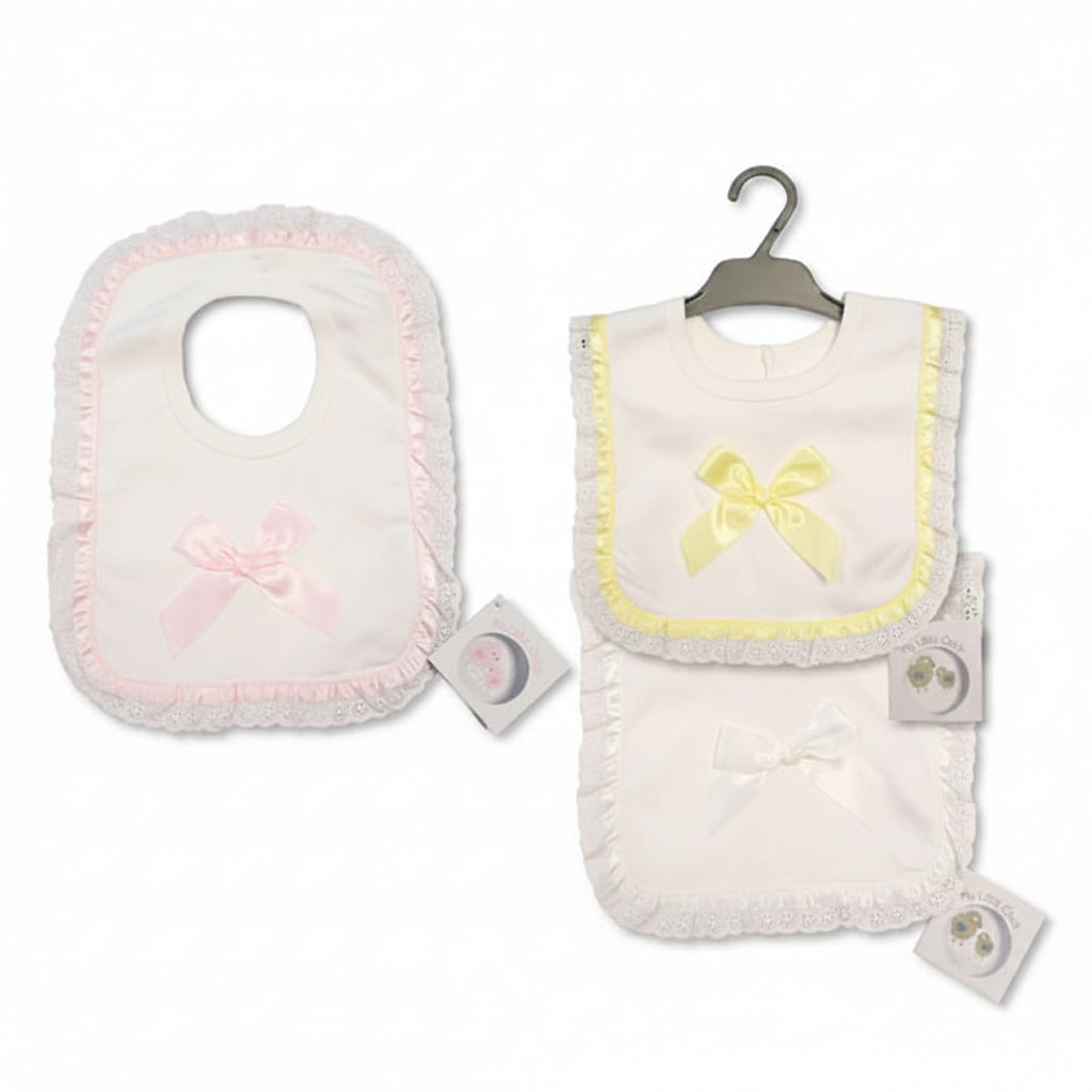 Baby Pop-Over Bibs with Lace Border and Bow