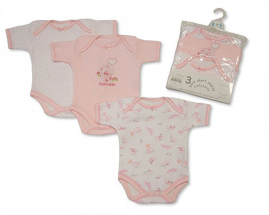 Girls 3 Pack Short Sleeves Env Neck Cotton Bodysuit (Bw 1109-0301g)