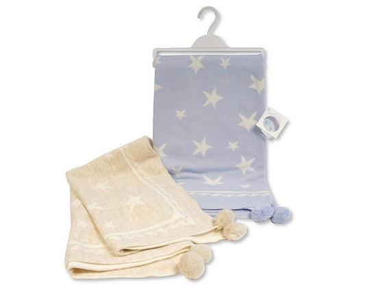 Knitted Baby Wrap with Pom-Poms - Stars - Bw-112-1080