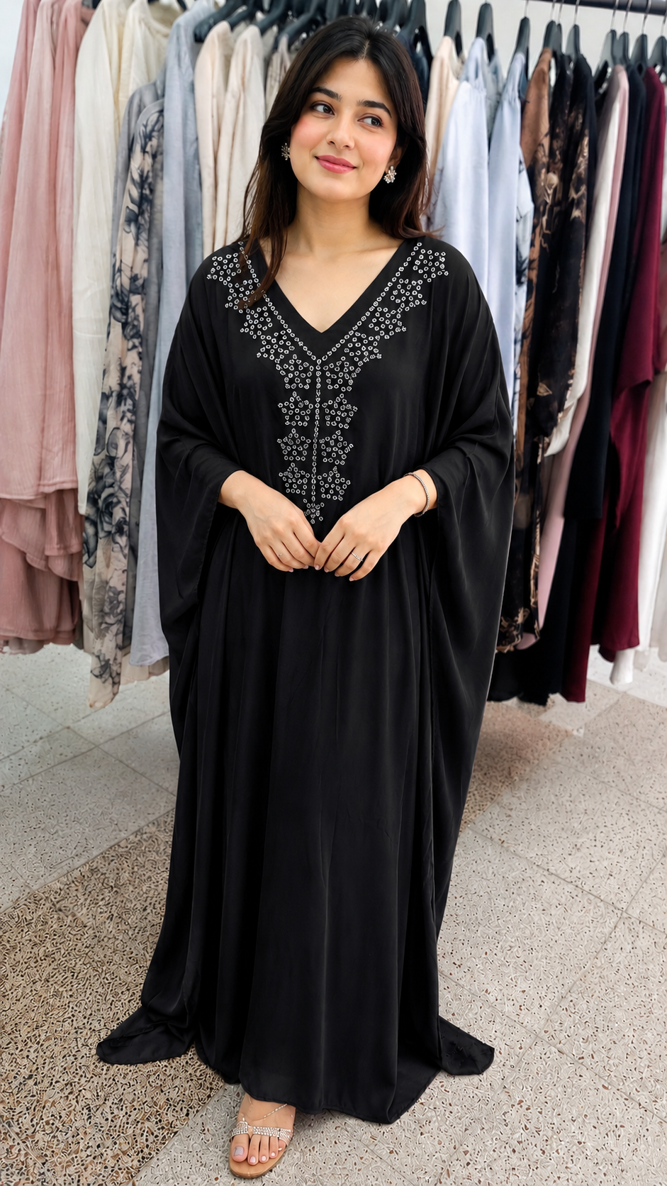 Elegant Embellished Kaftan Maxi Dress