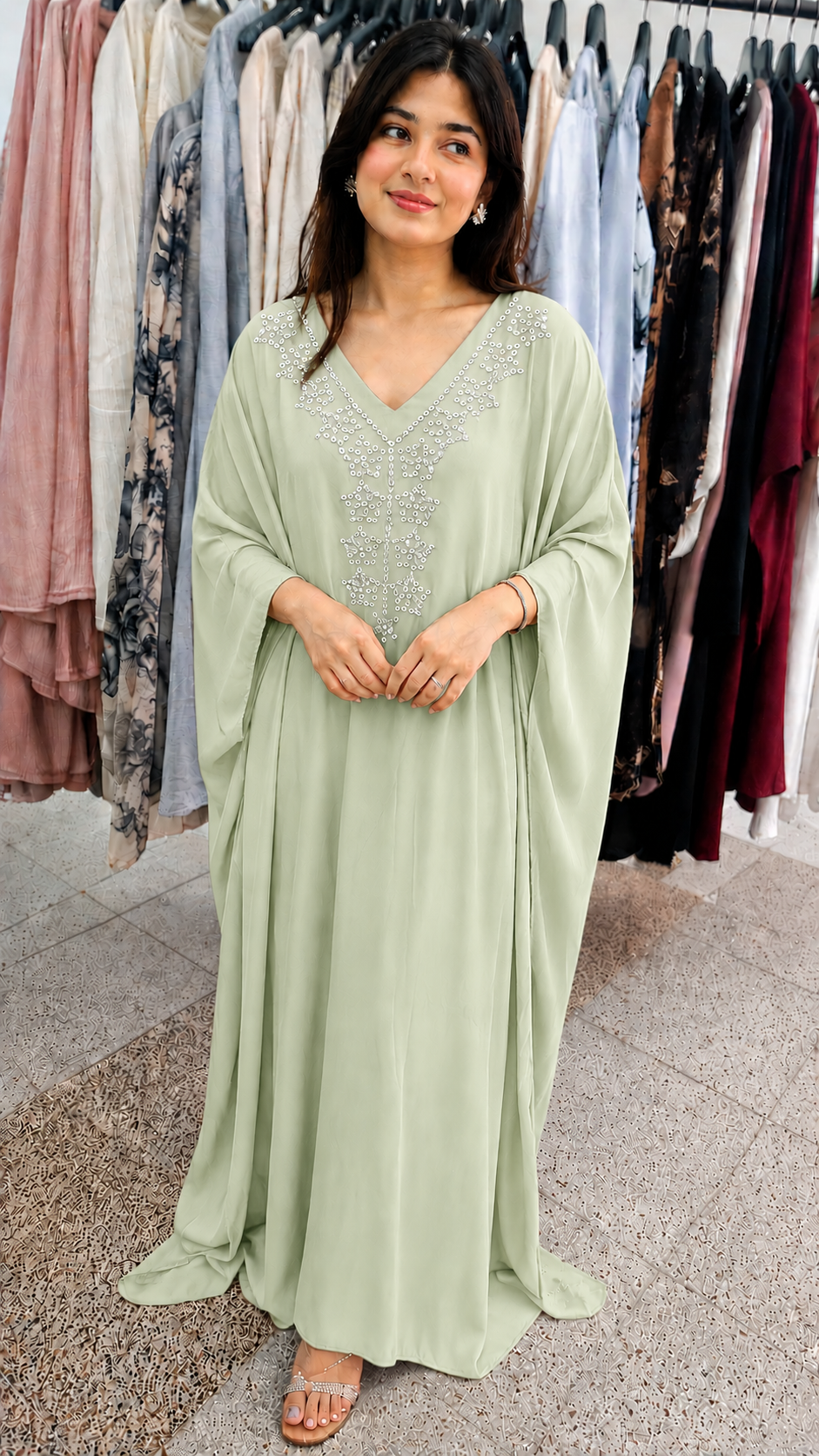 Elegant Embellished Kaftan Maxi Dress