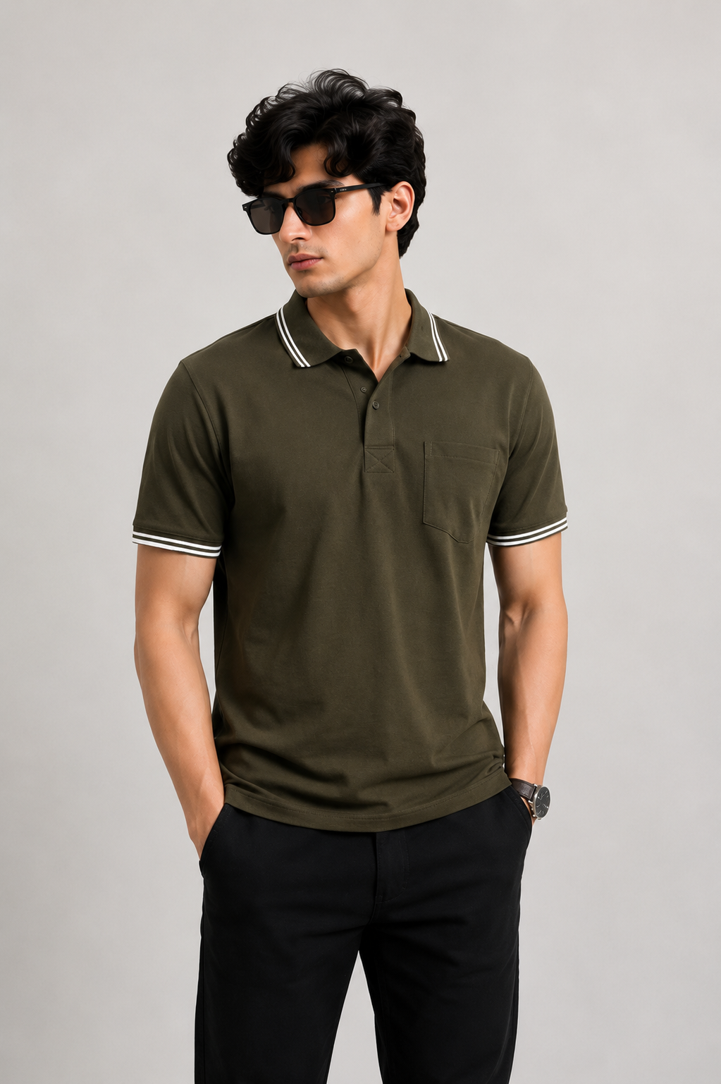 Men's Premium Contrast Trim Polo Shirt – Smart Casual Short Sleeve Tee