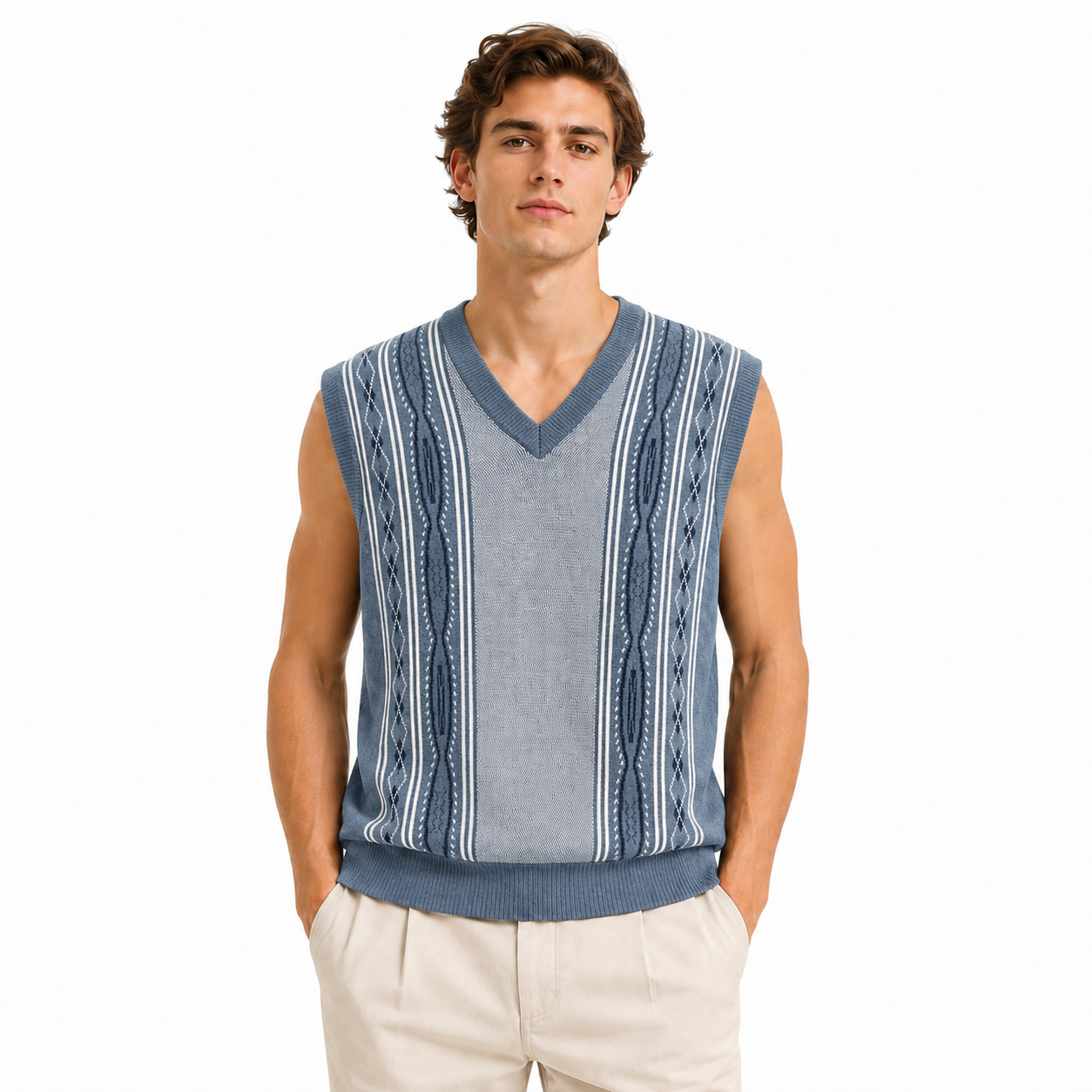 Classic Argyle and Stripe Patterned Vest